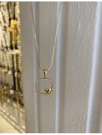 Özel Seri Zirkon Taş Kare İçi Kalp Kolye