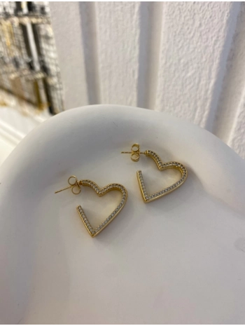 Özel Seri Zirkon Taş Yarım Kalp Küpe