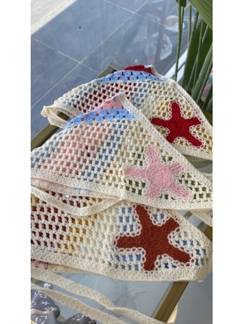 Renkli File Desen İp Bağlamalı Deniz Yıldız Bandana