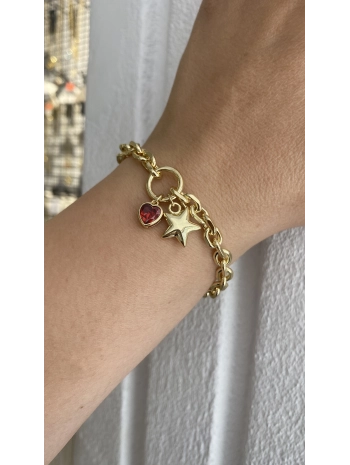 VIP CM Kırmızı Kalp ve Yıldız Charm Bileklik