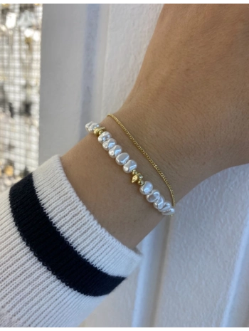 VIP İnce Zincir ve İnci Detay İkili Bileklik