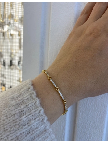 VIP İnce Zirkon Taş Detay Sıralı Kalp Bileklik