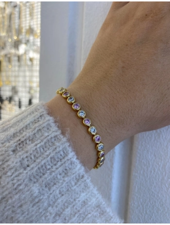 VIP Sıralı Renkli Daire Zirkon Taş Detay Bileklik