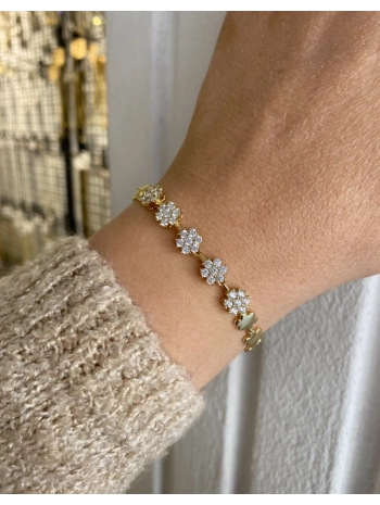 VIP Sıralı Zirkon Taş ve Plaka Detay Çiçek Model Bileklik