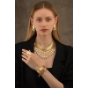 925 Sterling Silver Gold Plated Drop Stone Detailed Sequenced Reşat Set