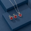 925 Ayar Gümüş Garnet Kırmızı Taşlı Kalp Tasarım Takı Seti INFSET0229