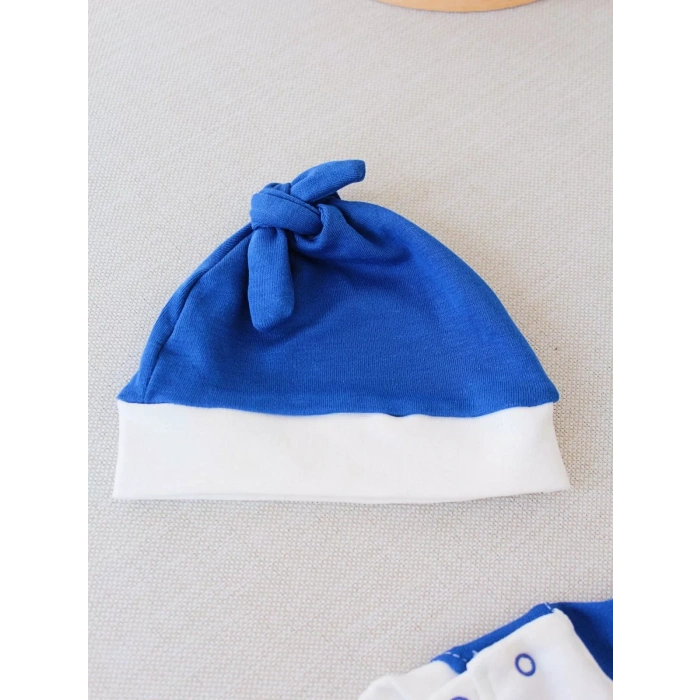 0-3 3-6 Ay Lucky Baby Nakışlı Es Çizgi Boy Şapkalı Erkek Bebek Tulumu Lacivert