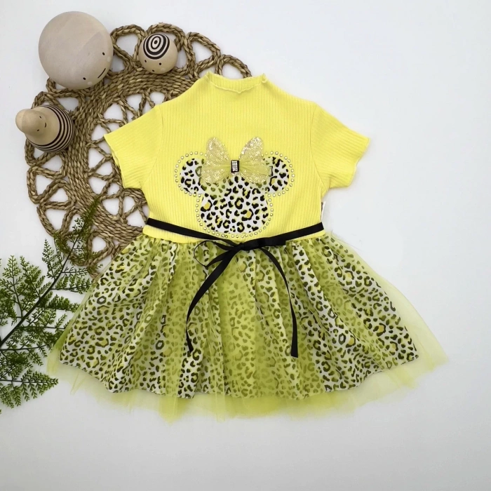 1-2-3 Yaş Fiyonklu  Astarlı Etekli Kız Bebek Tütü Elbisesi Sarı