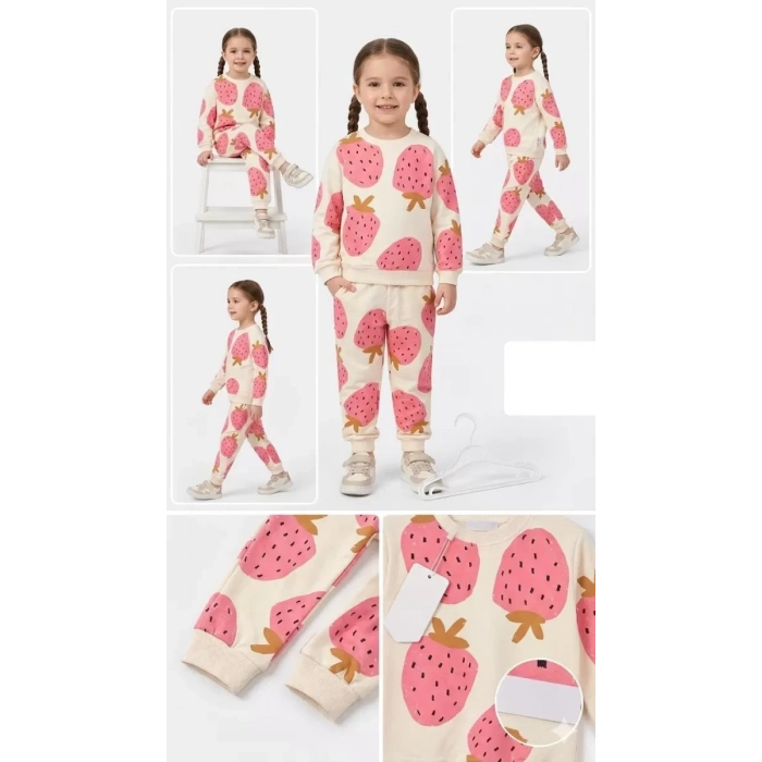 2-3-4-5 Yaş Çilek Baskılı Penye Çocuk Takımı