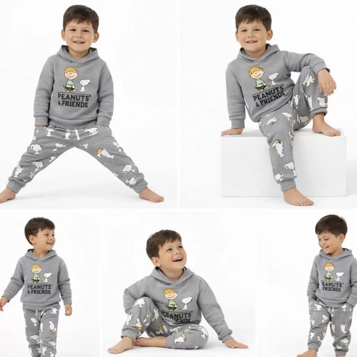 2-5 Yaş Kapşonlu Baskılı 2 Li Çocuk Takımı