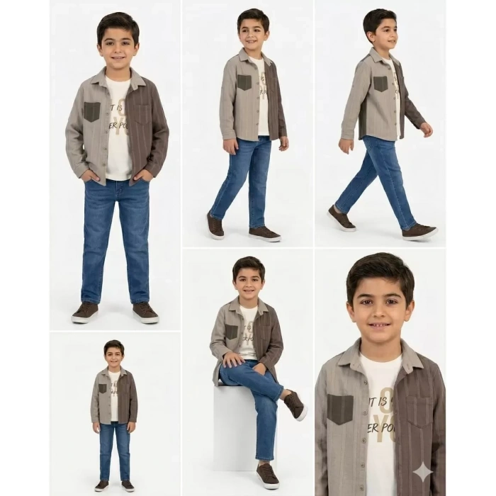 6-11 Yaş Keten Gömlekli 3 Parça Çocuk Takımı