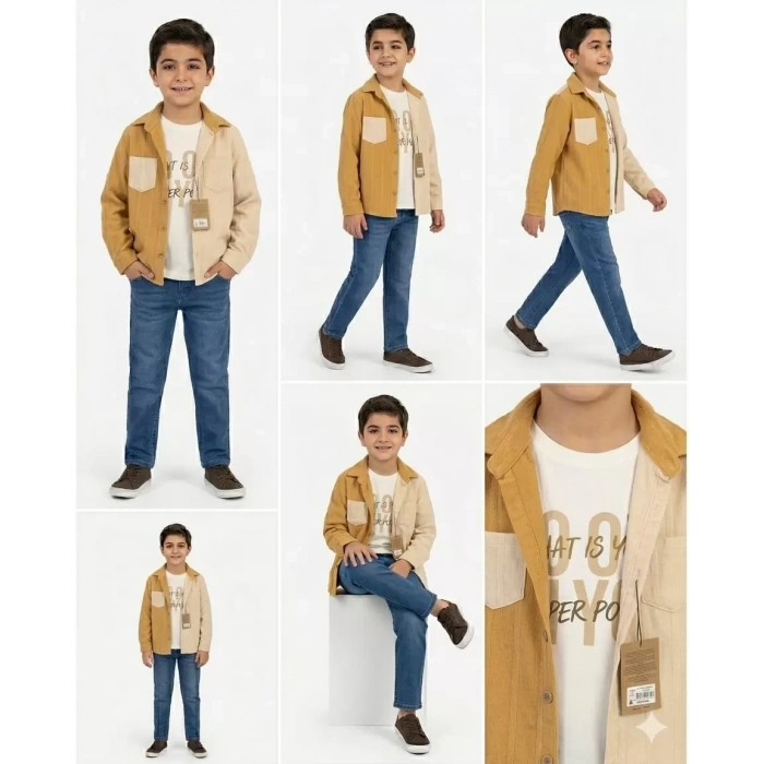 6-11 Yaş Keten Gömlekli 3 Parça Çocuk Takımı