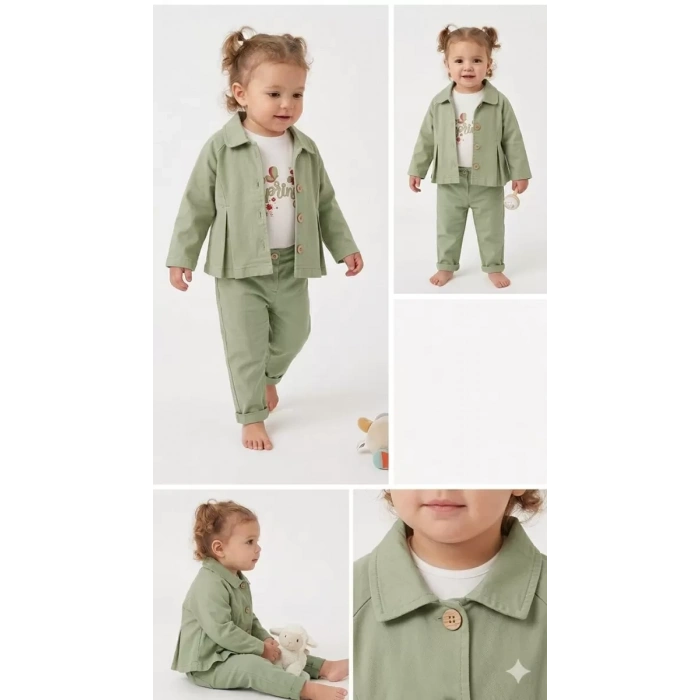 6-24 Ay Ceketli Pantolonlu 3 Lü Bebek Takımı