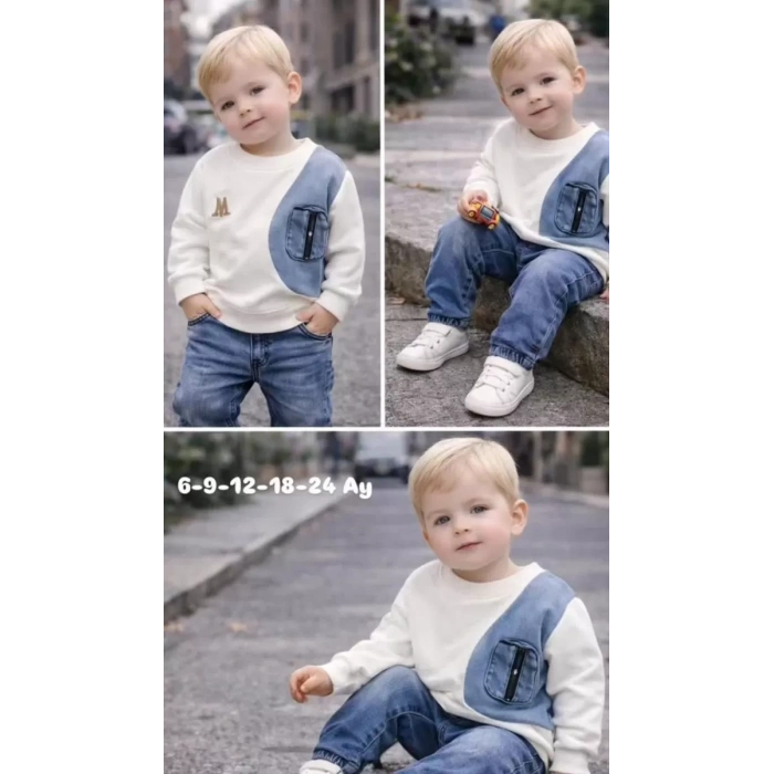 9-24 Ay Cep Detaylı Kot Bebek Takımı