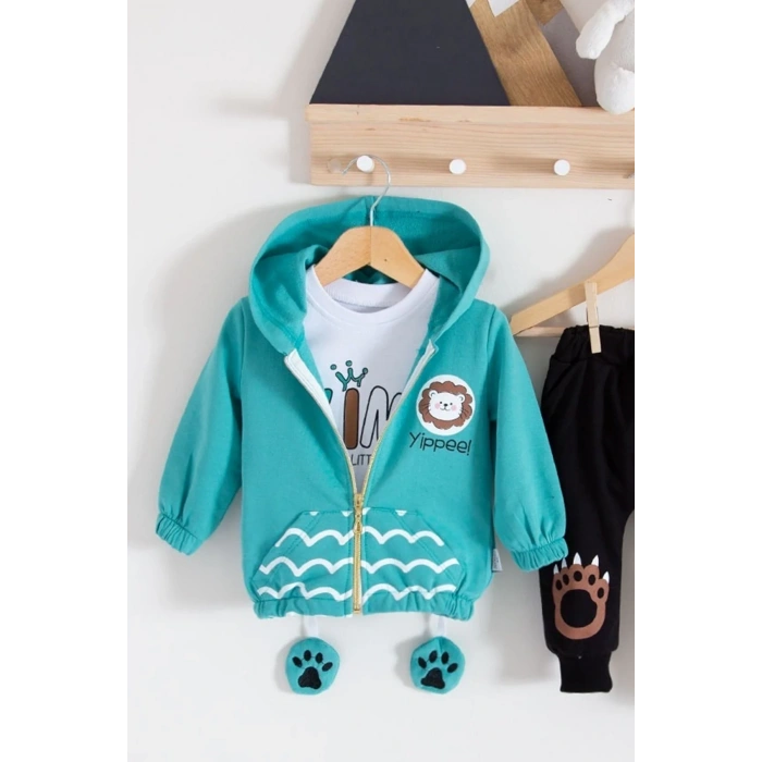 Aslan Desenli 3lü Erkek Bebek Takımı