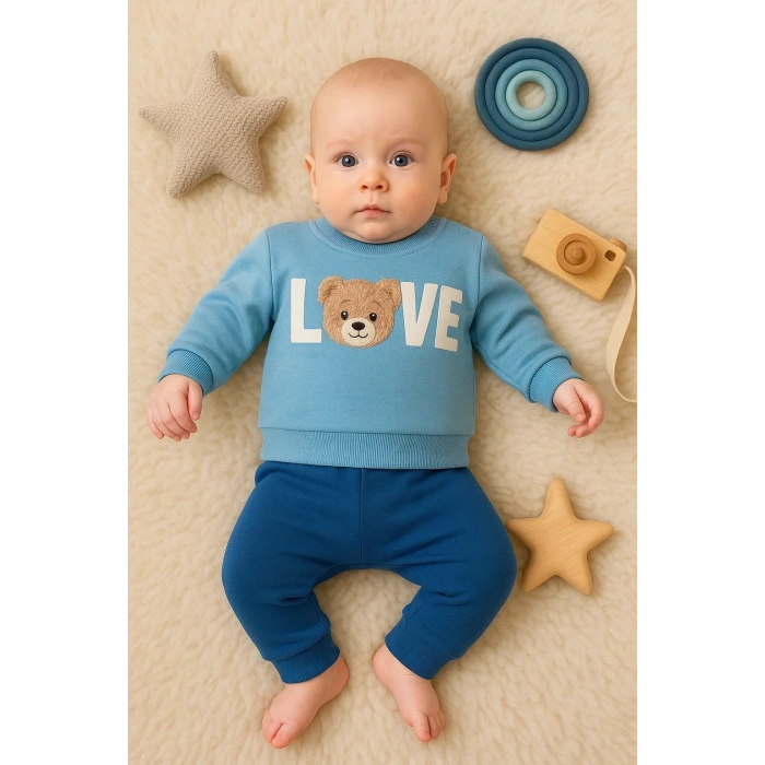 Bear Love Nakışlı % 100 Pamuklu 2li Erkek Takım