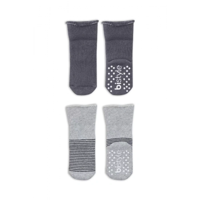 Çemberli Kaymaz Havlu Soket Çorap 2li  Gri-antrasit
