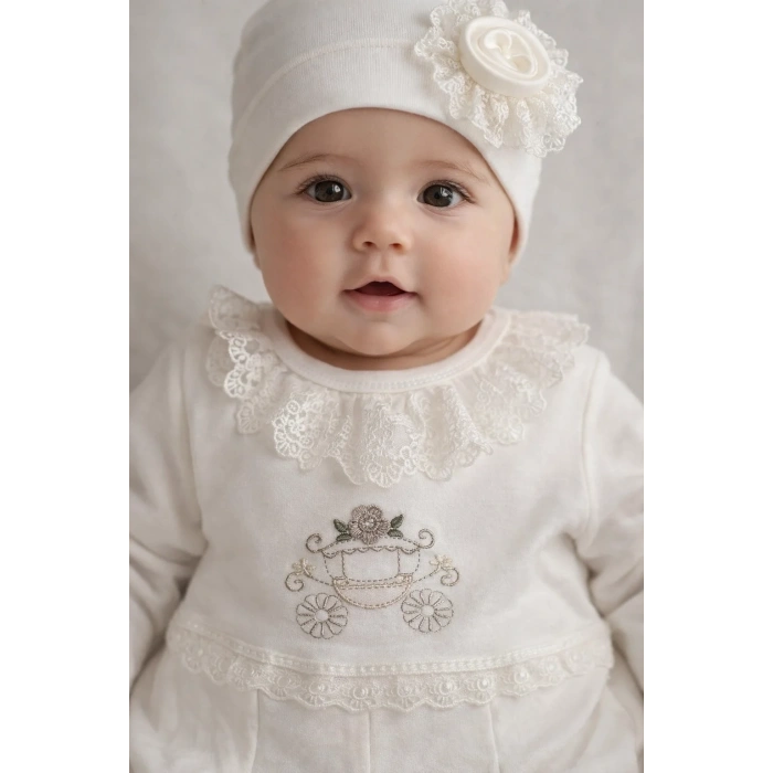 Çiçekli Araba Nakışlı Dantelli Tulum