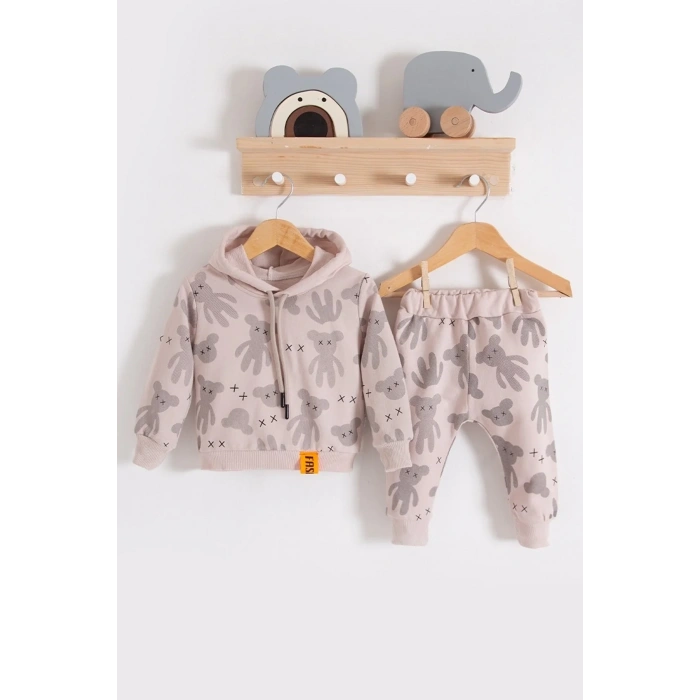 Cool Bear Kapüşonlu % 100 Pamuk Erkek Bebek Takımı