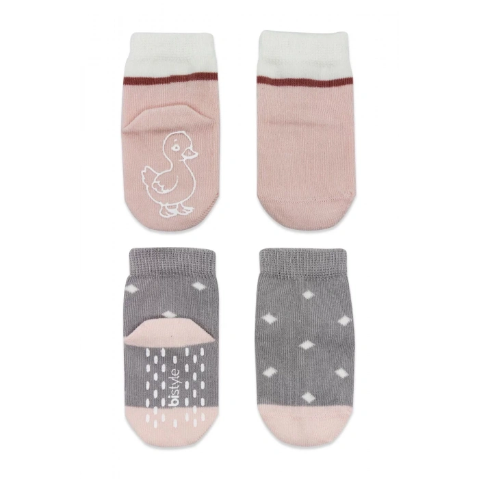 Hayvan Figür Kaymaz Kız Soket Çorap 2li  Gri