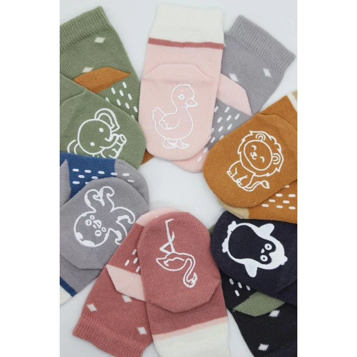 Hayvan Figür Kaymaz Kız Soket Çorap 2li  Gri