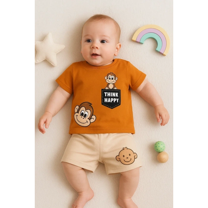 Maymun Desenli 2li Erkek Bebek Takım