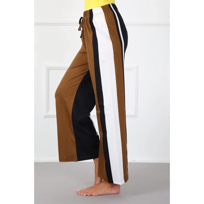 Moda Bayan Penye Bol Paça Pantolon Sütlü Kahve