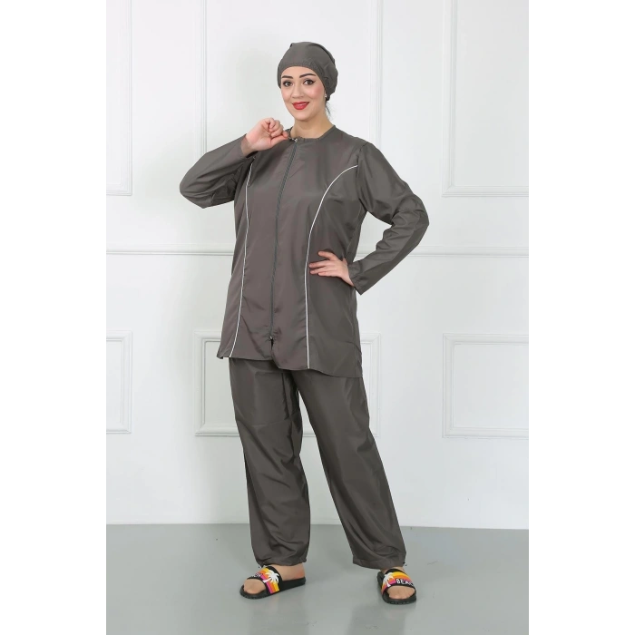 Moda Büyük Beden Tesettür Büyük Mayo Füme