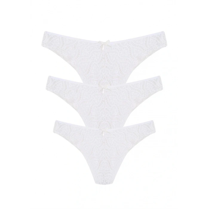 Moda Dantelli 3lü Tanga Külot Ekru