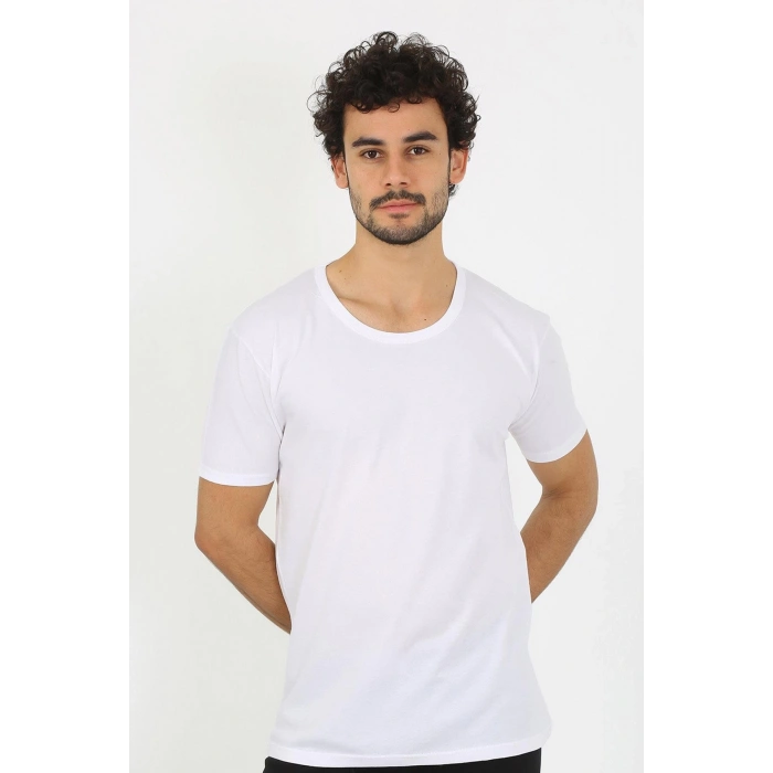 Moda Erkek Açık Yaka Beyaz Penye Atlet