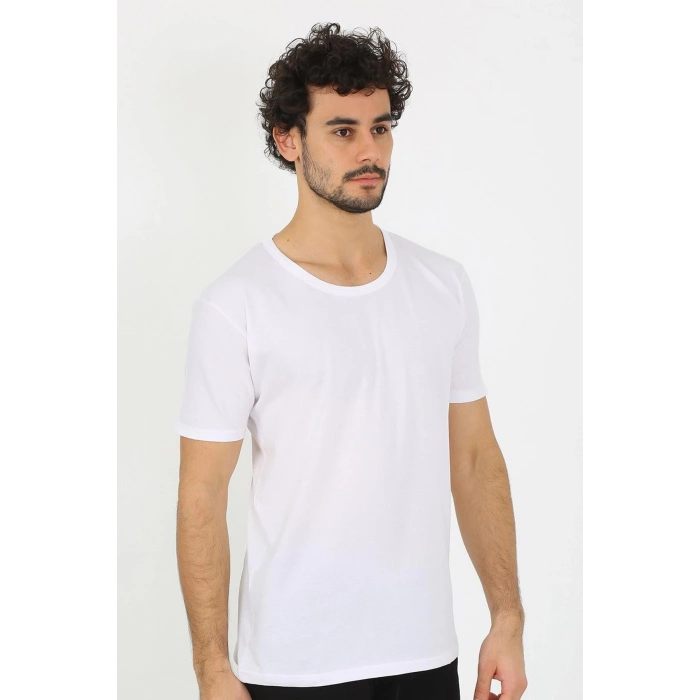 Moda Erkek Açık Yaka Beyaz Penye Atlet