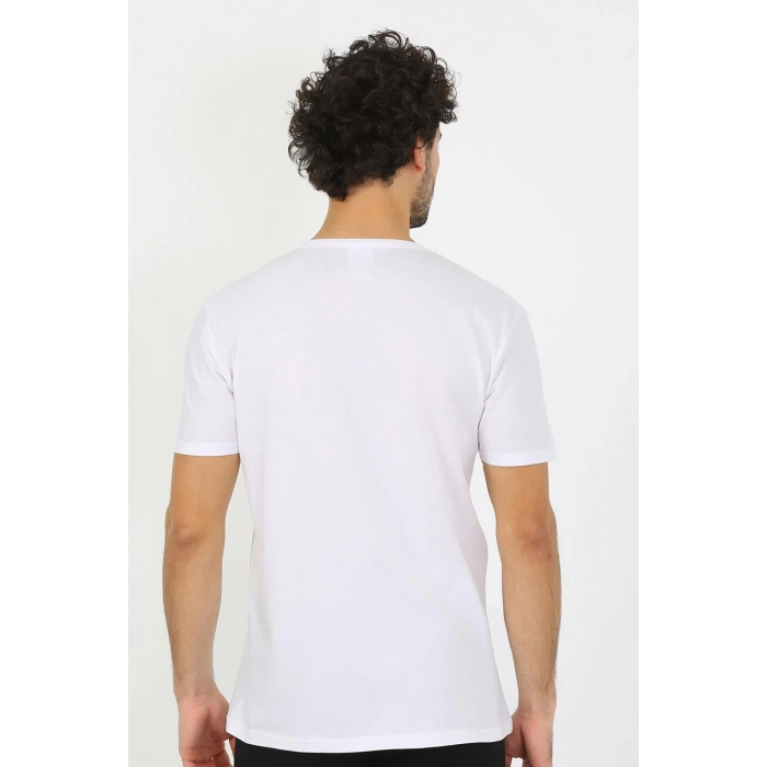 Moda Erkek Açık Yaka Beyaz Penye Atlet