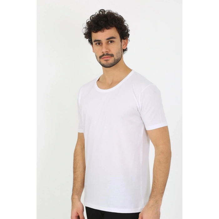 Moda Erkek Açık Yaka Beyaz Penye Atlet