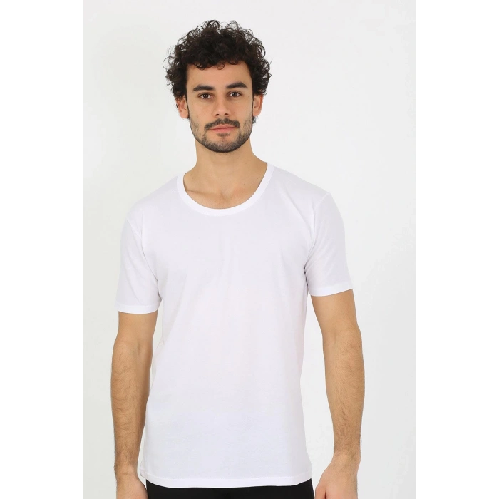 Moda Erkek Açık Yaka Beyaz Penye Atlet