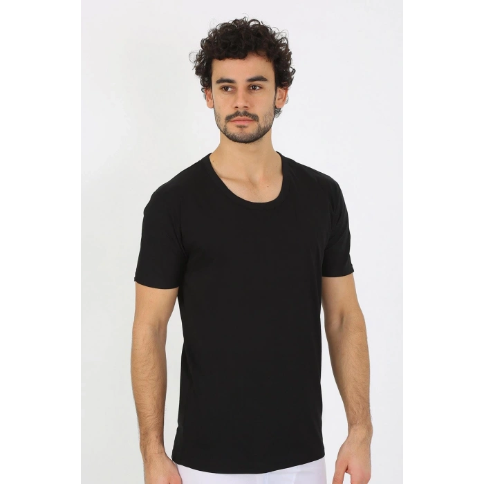 Moda Erkek Açık Yaka Siyah Penye Atlet