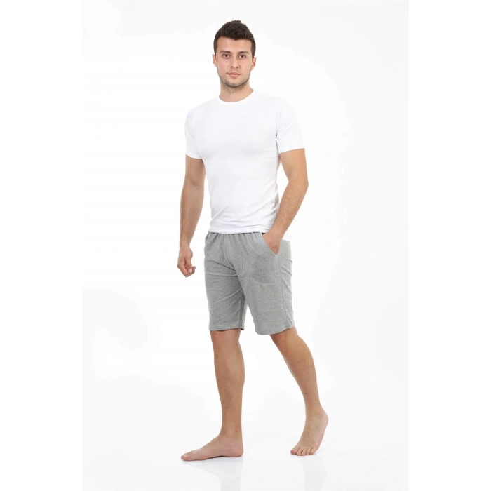 Moda Erkek Cepli Pamuk Şort Gri