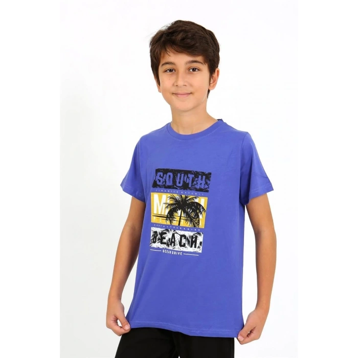 Moda Erkek Çocuk Kısa Kol Penye Pijama Takım Saks