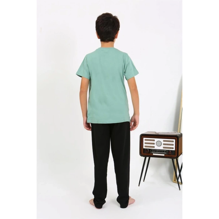 Moda Erkek Çocuk Kısa Kol Penye Pijama Takım SuYeşili