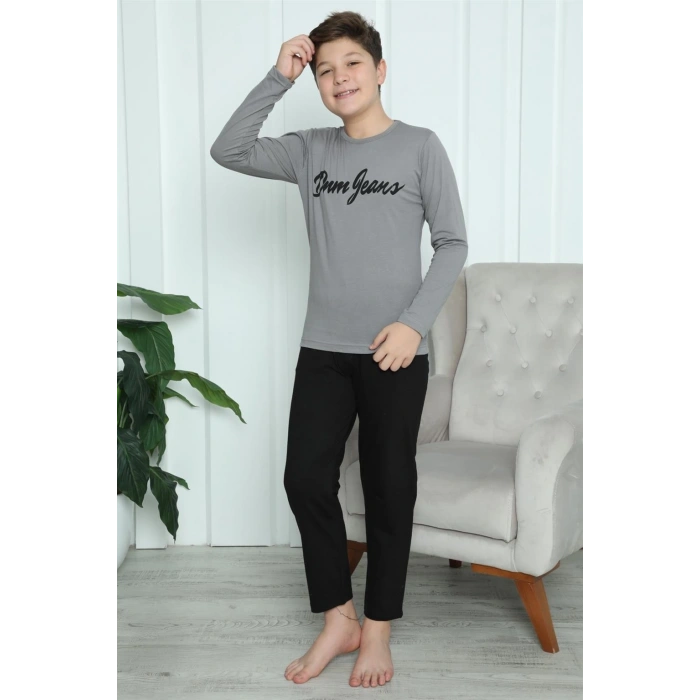 Moda Erkek Çocuk Penye Pijama Takım Füme