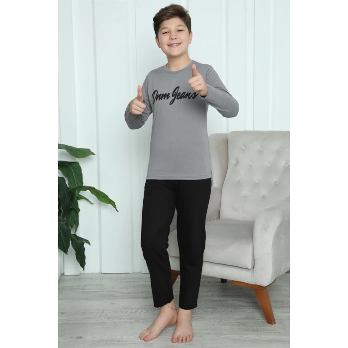 Moda Erkek Çocuk Penye Pijama Takım Füme