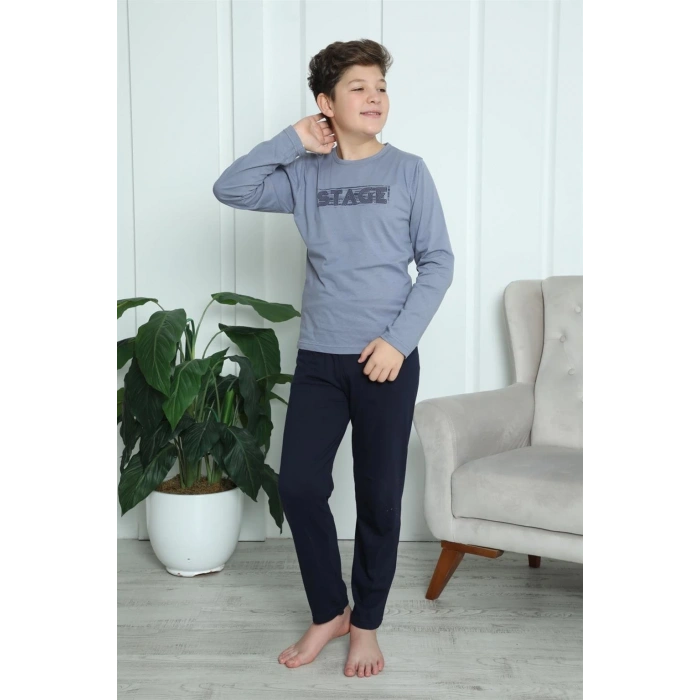 Moda Erkek Çocuk Penye Pijama Takım Gri