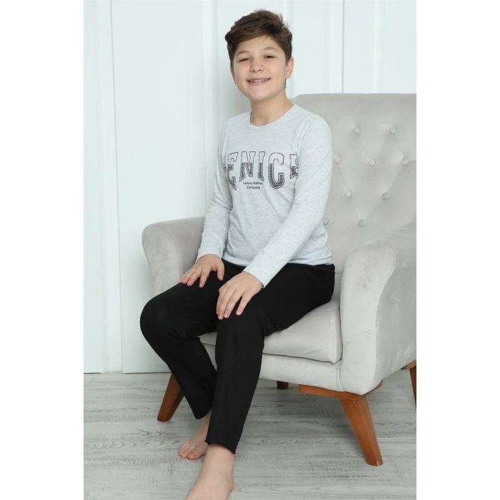 Moda Erkek Çocuk Penye Pijama Takım Gri