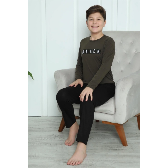 Moda Erkek Çocuk Penye Pijama Takım Haki