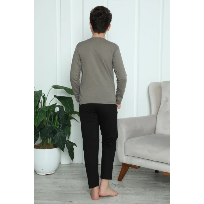 Moda Erkek Çocuk Penye Pijama Takım Vizon