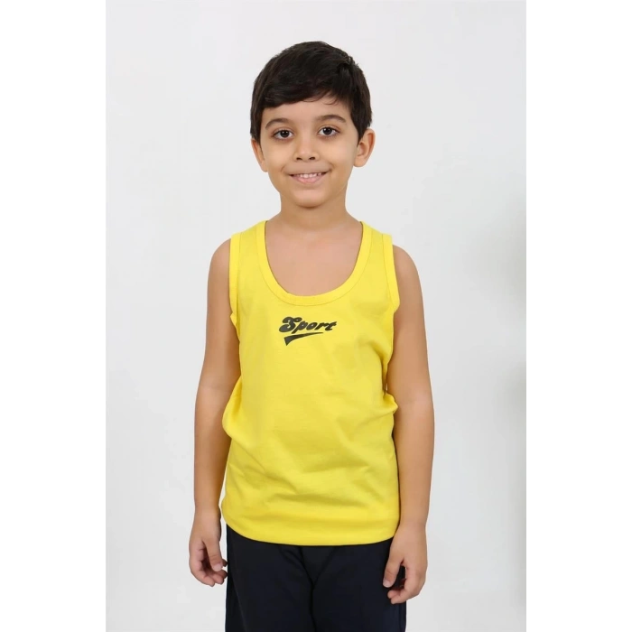 Moda Erkek Çocuk Sıfır Kol Penye Pijama Takım Sarı