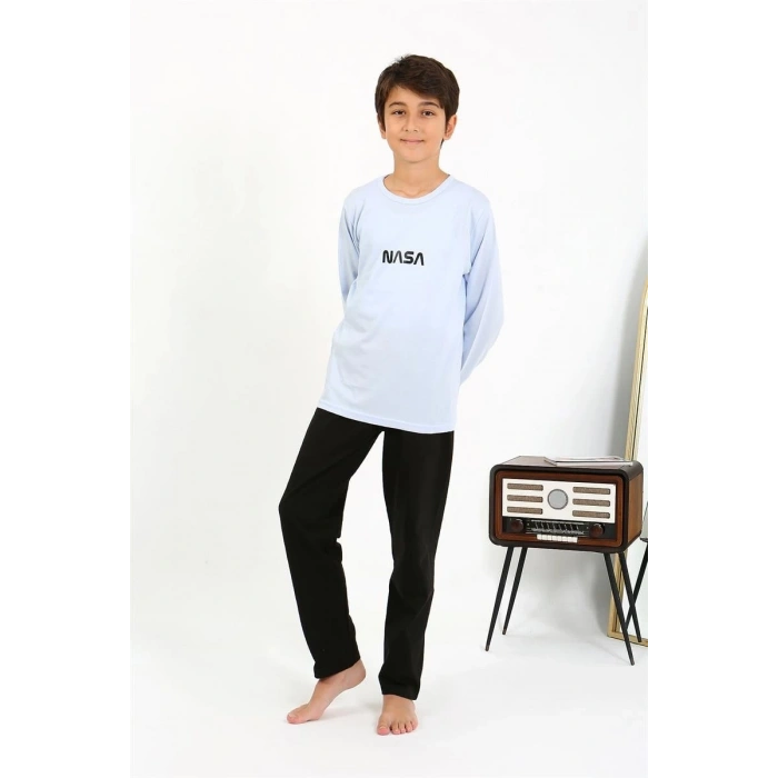 Moda Erkek Çocuk Uzun Kol Penye Pijama Takım BuzMavisi