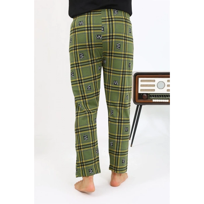 Moda Erkek Ekoseli Desen Penye Tek Alt Pijama Haki