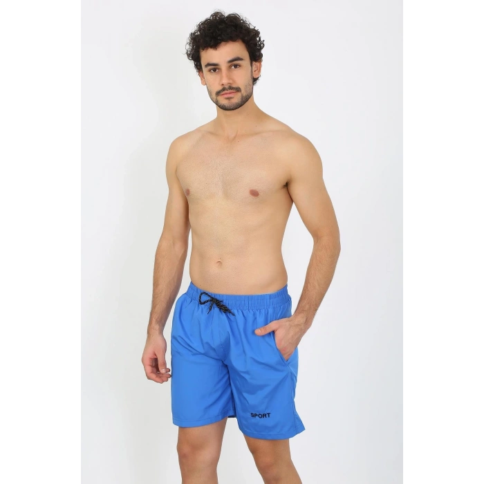 Moda Erkek Fermuar Cepli Deniz Şortu Saks