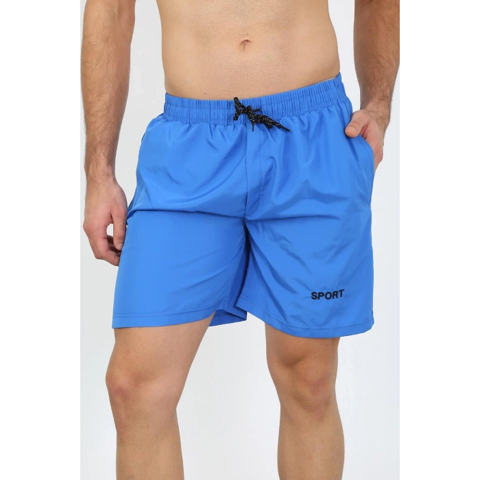 Moda Erkek Fermuar Cepli Deniz Şortu Saks