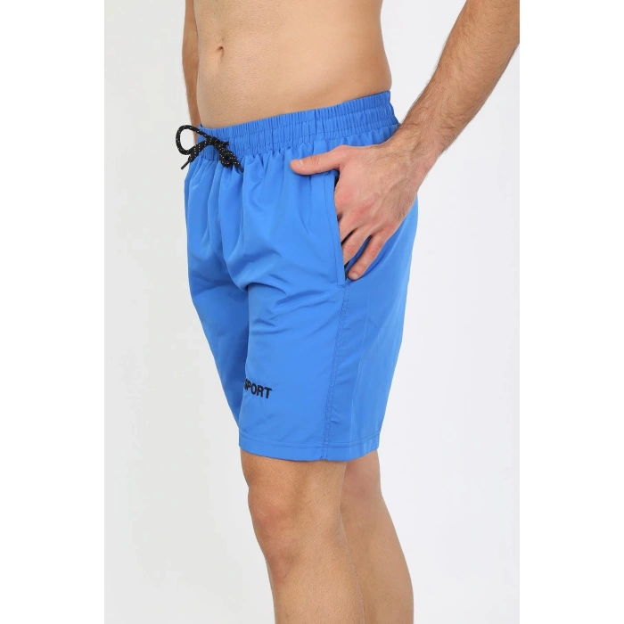 Moda Erkek Fermuar Cepli Deniz Şortu Saks